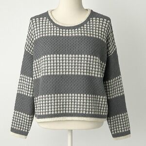 SHEIN Textured Waffle Knit Sweater Size Large Gray White‎ Striped Pullover